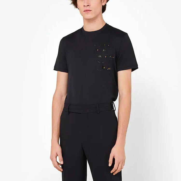 Men's FENDI SS21 Pattern Round Neck Short Sleeve Black FY0894ACNGF0QA1