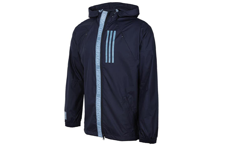 adidas Casual Training Sports Windproof Hooded Jacket Navy Blue EB7600
