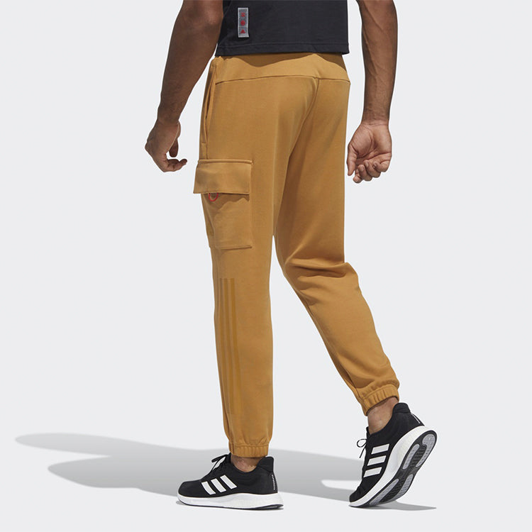 Men's adidas Casual Mid Waist Solid Color Sports Pants/Trousers/Joggers Khaki HC0255