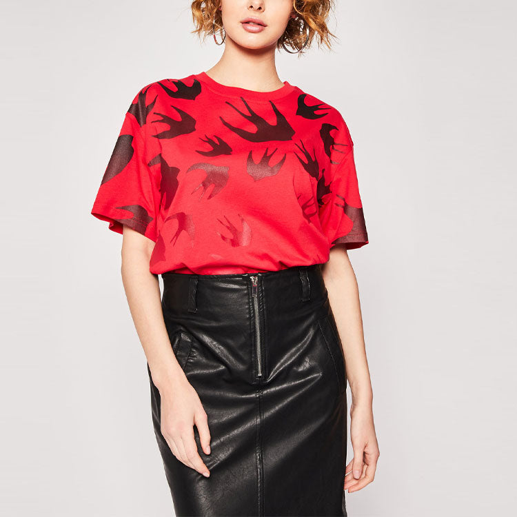 McQ Alexander McQueen SS21 Swallow Pattern Short Sleeve Red 583305-ROT43-6109