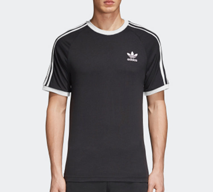 adidas originals 3-Stripes Tee Casual Loose Round Neck Logo Stripe Short Sleeve Black CW1202