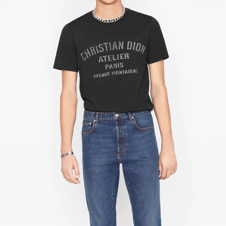DIOR Christian DIOR Atelier Salute Designer Series Print Short Sleeve For Men Black 043J615A0589-C980