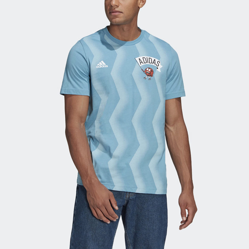 adidas Soccer/Football Sports Cartoon Printing Round Neck Short Sleeve Blue GN6893