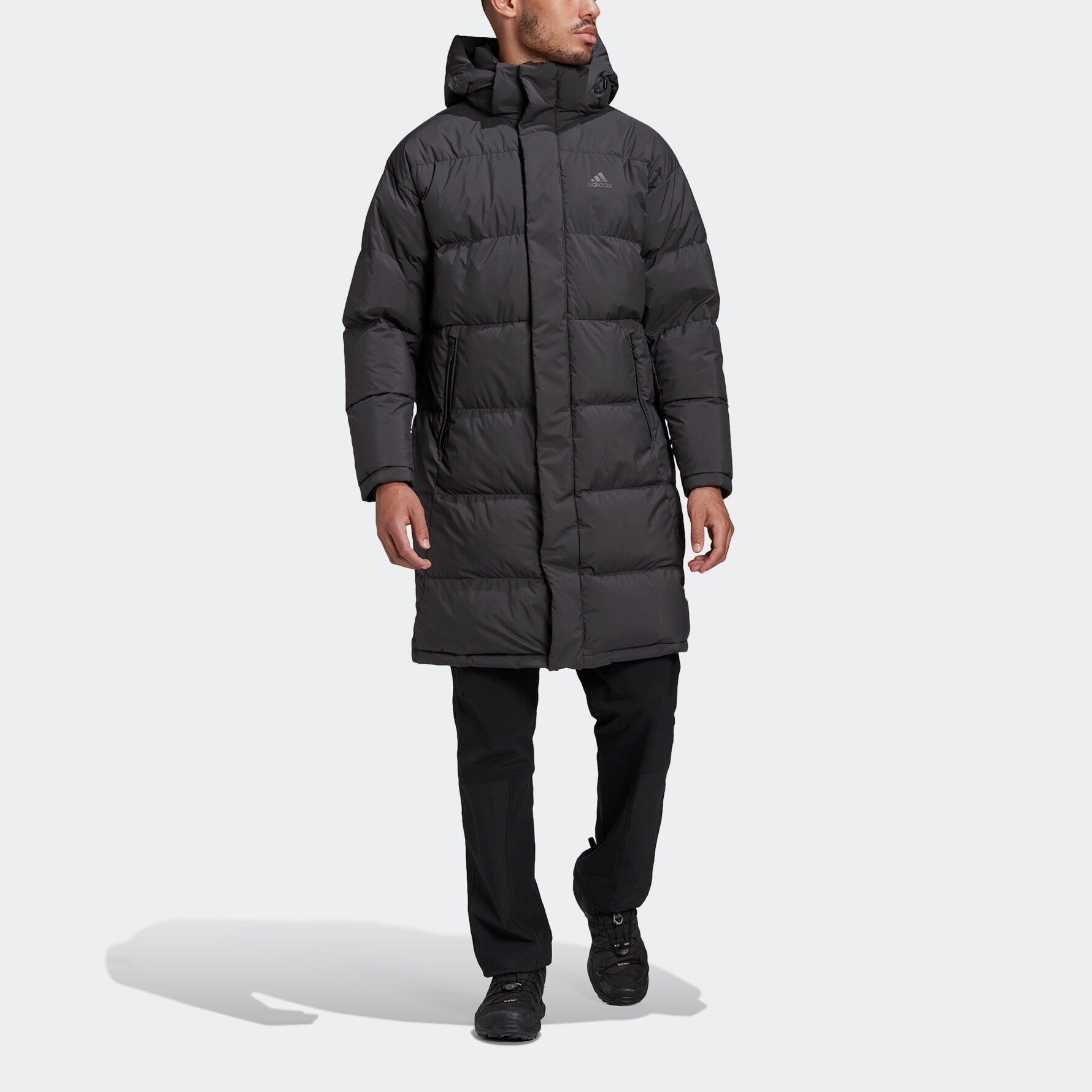 adidas protection against cold Stay Warm hooded mid-length Down Jacket Black GF0075