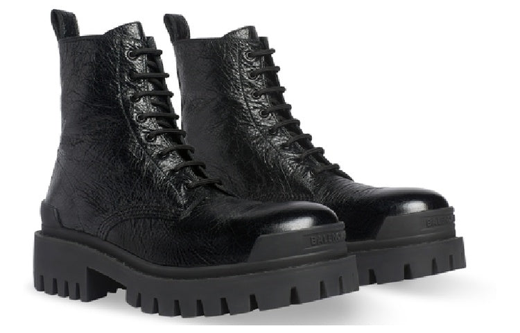 (WMNS) Balenciaga Strike Lace Up Boots 'Black Lambskin' 590974WAD401000