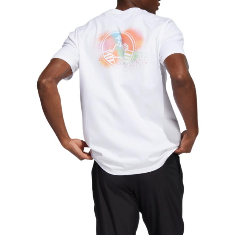 adidas Multi-Color Logo Printing Round Neck Short Sleeve White IC8107