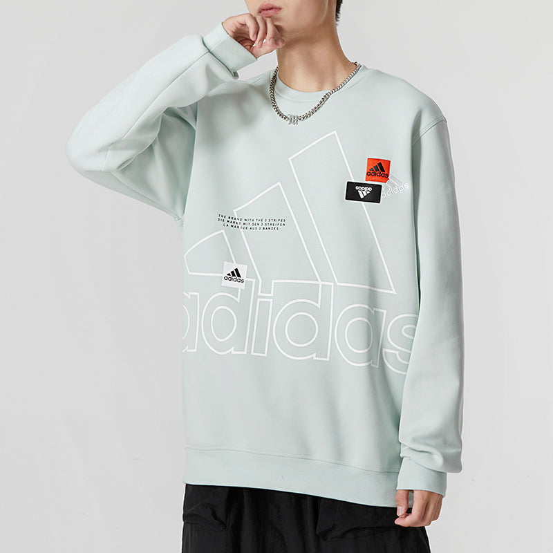 Men's adidas Minimalistic Alphabet Large Logo Printing Athleisure Casual Sports Round Neck Flax Green HP1434