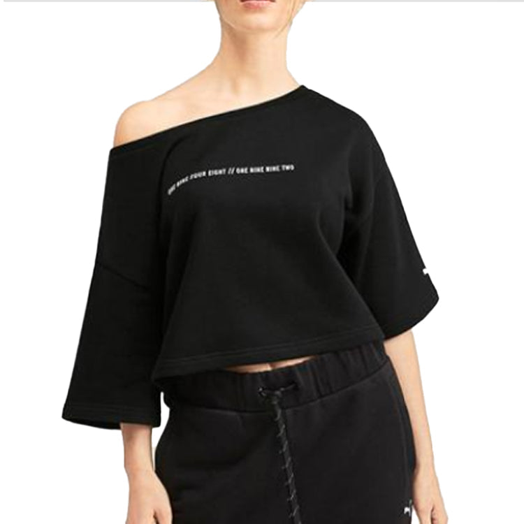 (WMNS) PUMA Printing Round-neck Sweatshirt Black 579782-03