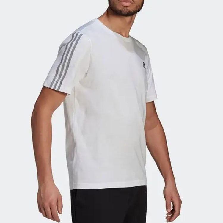 adidas Solid Color Stripe Logo Printing Short Sleeve White GK9431