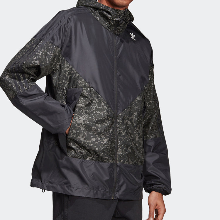 adidas originals Splicing logo Printing Casual Hooded Jacket Black DW5170