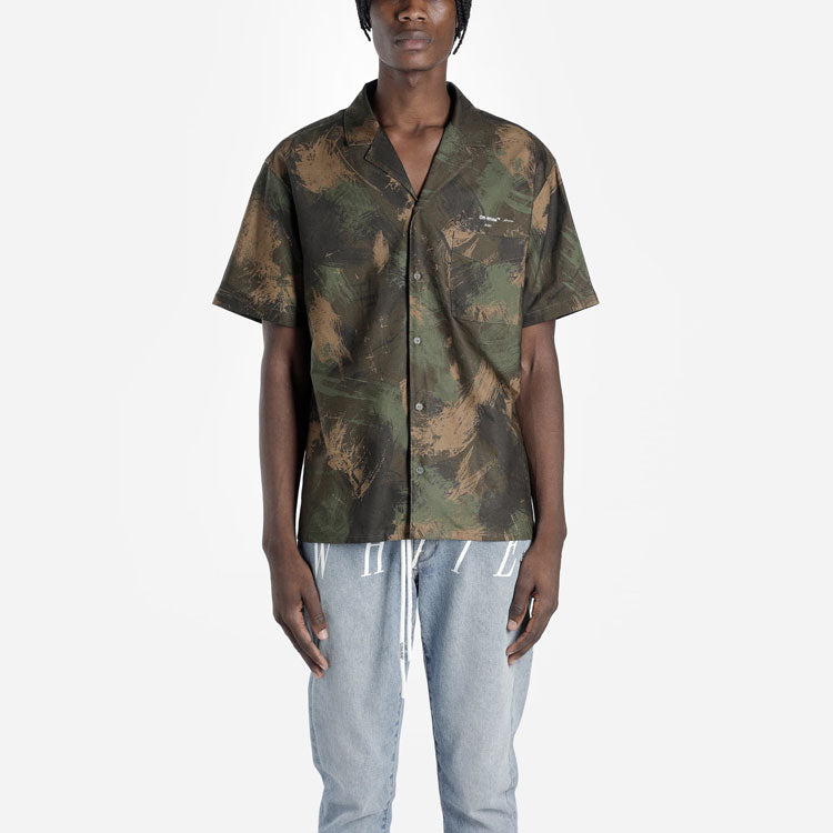 Men's Off-White Camouflage Printing Short Sleeve Green Shirt OMGA049E19E220189901