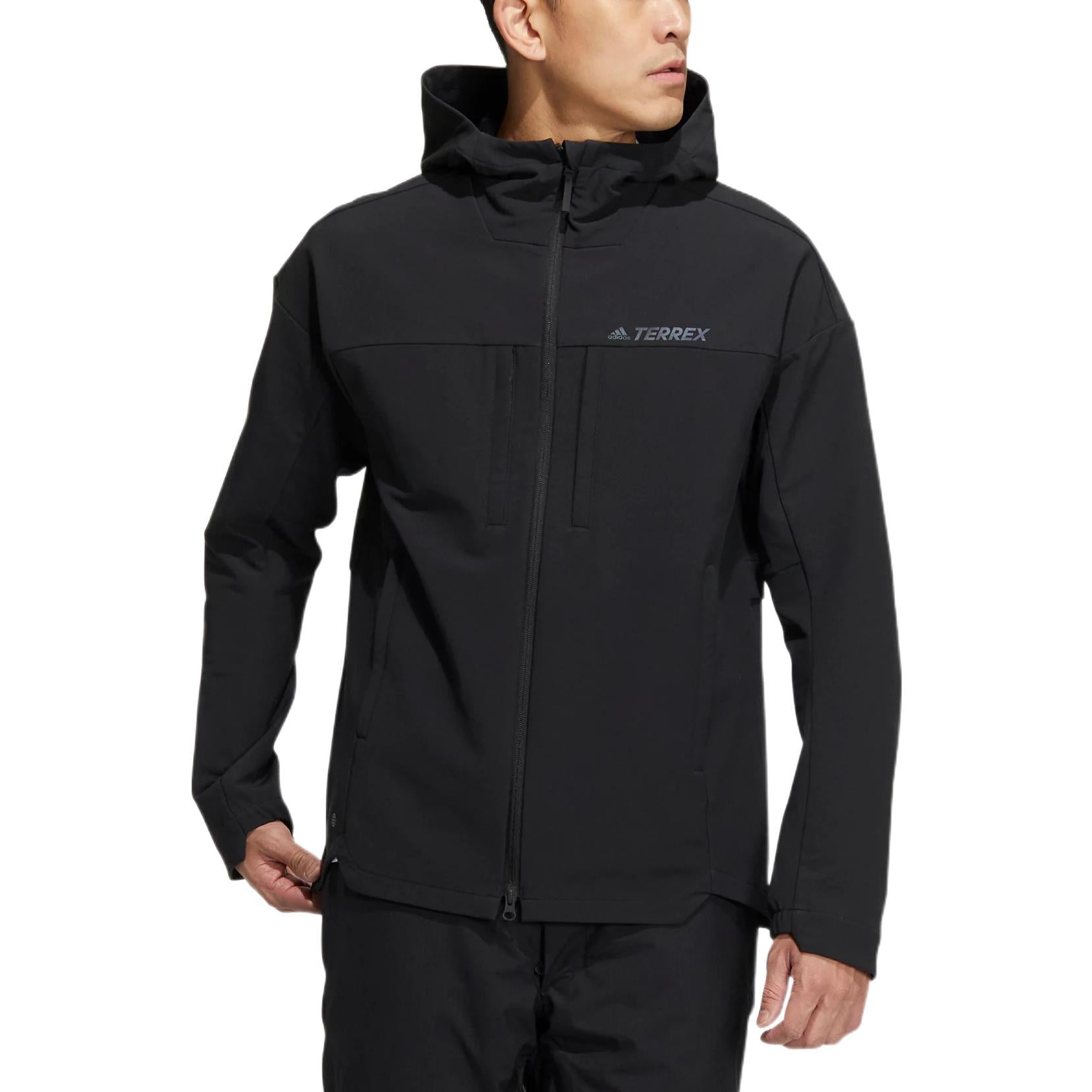 adidas Trav softsh jkt Back Printing Sports Hooded Jacket Black HN2016
