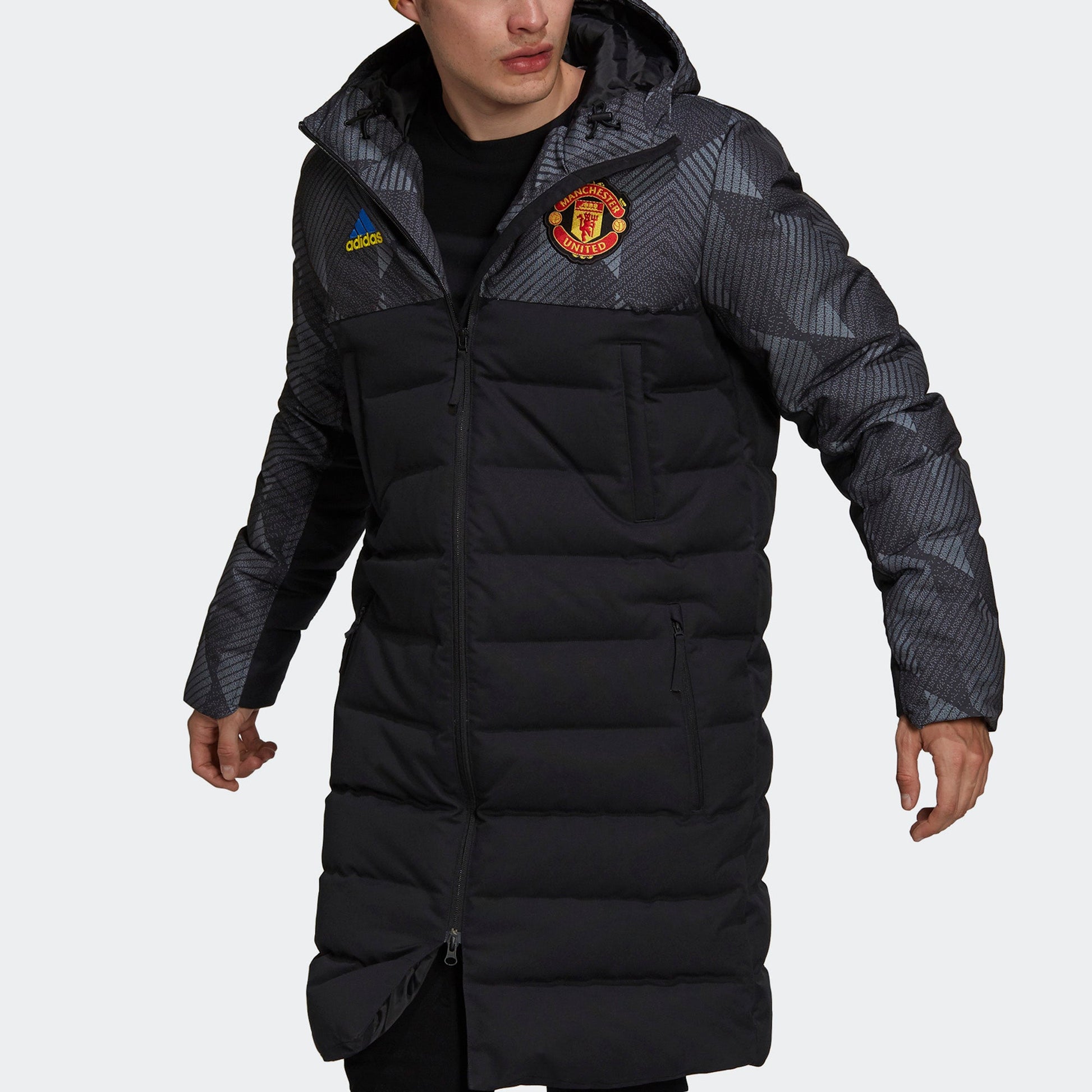 adidas Mufc Ssp Down Manchester United Soccer/Football Sports hooded mid-length Down Jacket Black GR3884