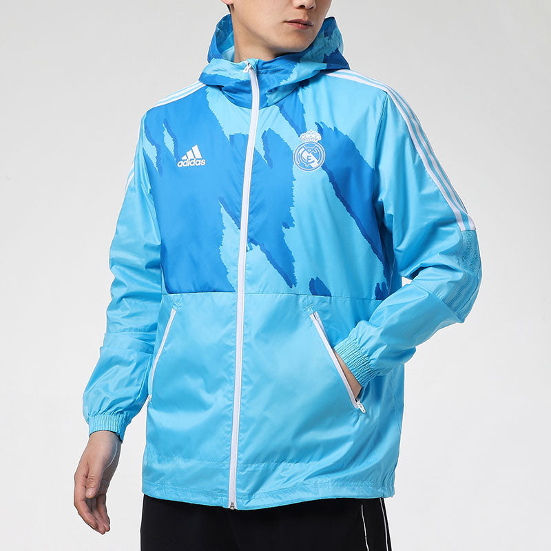 adidas Real Madrid Football Woven Hooded Jacket Blue GQ2538