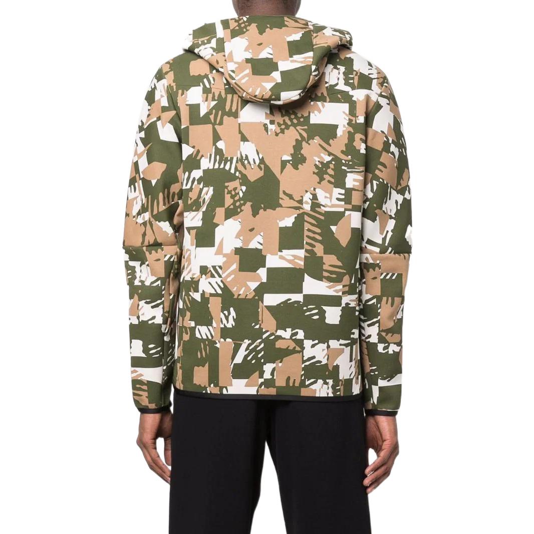 Men's Nike Full Print Geometry Pattern Logo Printing Zipper Hooded Jacket Green DM6456-072