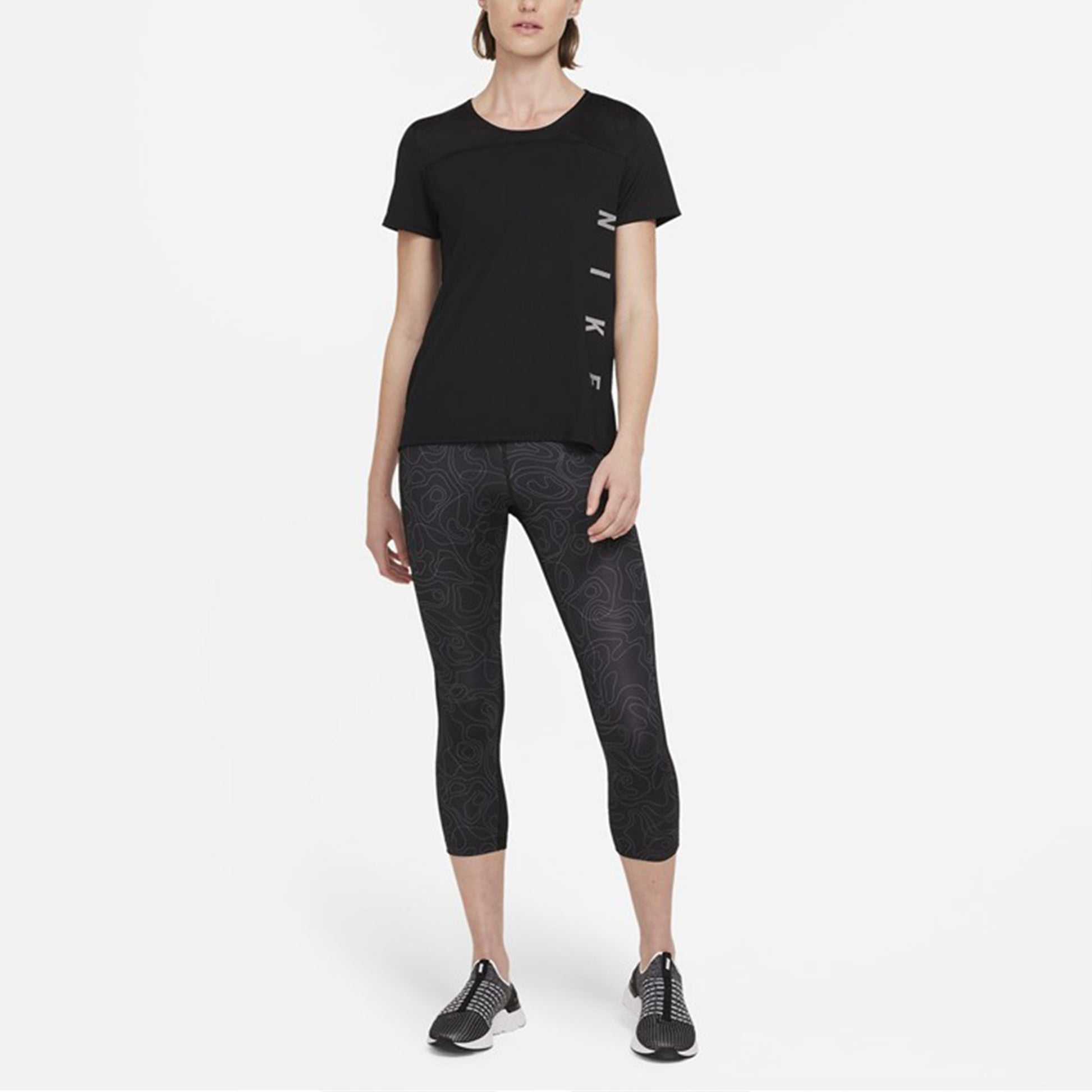 (WMNS) Nike Dri-FIT Reflective Logo Printing Quick Dry Breathable Sports Short Sleeve Black T-Shirt DA1247-010