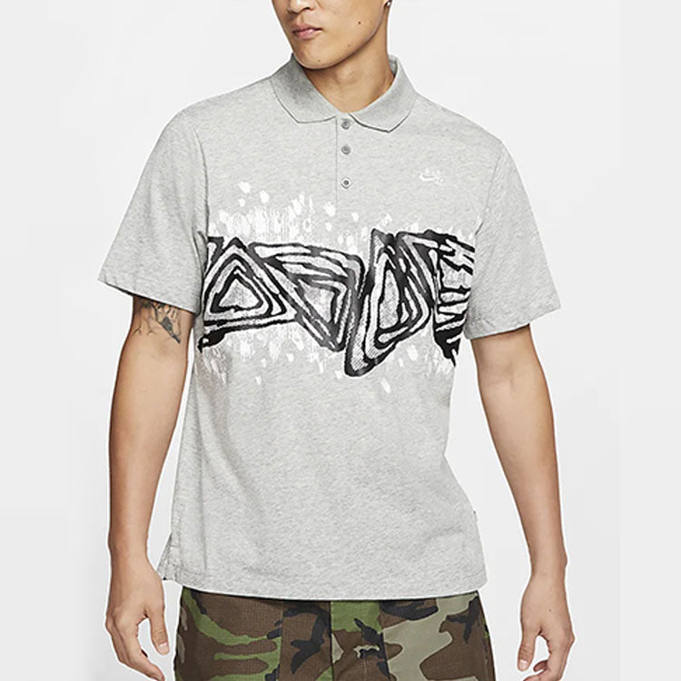 Nike SB Printing Pattern Skateboard Short Sleeve Polo Shirt Gray BV1031-063