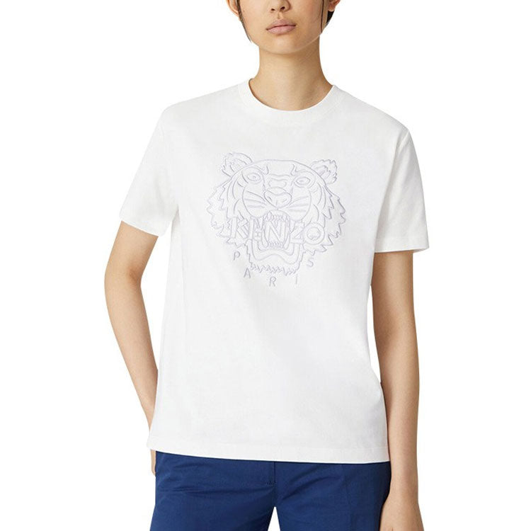 KENZO SS21 Tiger Head Embroidered Cotton Round Neck Short Sleeve White FB52TS9124SL-01