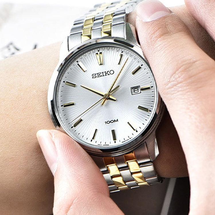SEIKO Classic Retro Steel Strip Quartz White Gold SUR263P1+SUR661P1