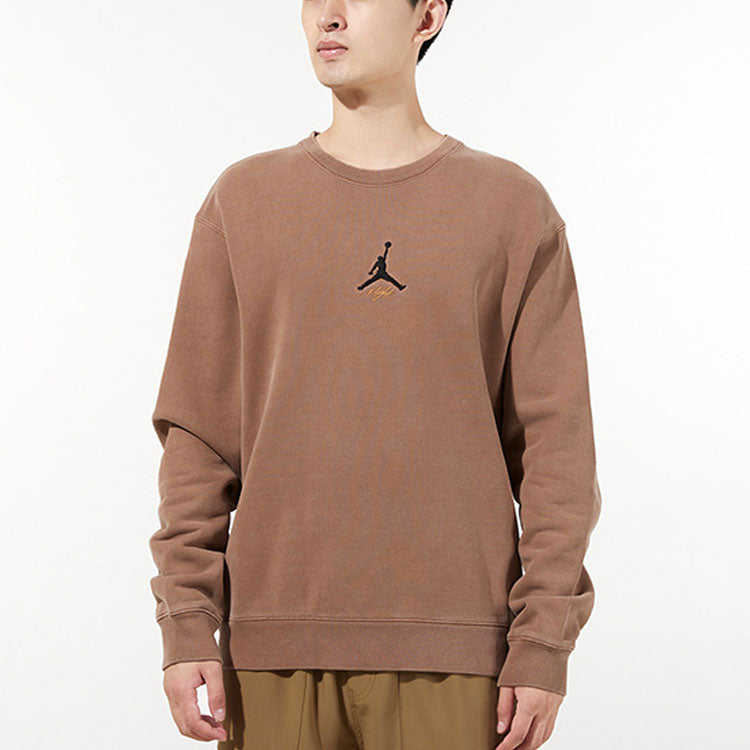 Men's Air Jordan As J Flt Hrtg Flc Crew Embroidered Logo Sports Knit Pullover Round Neck Autumn Beige DO2308-256
