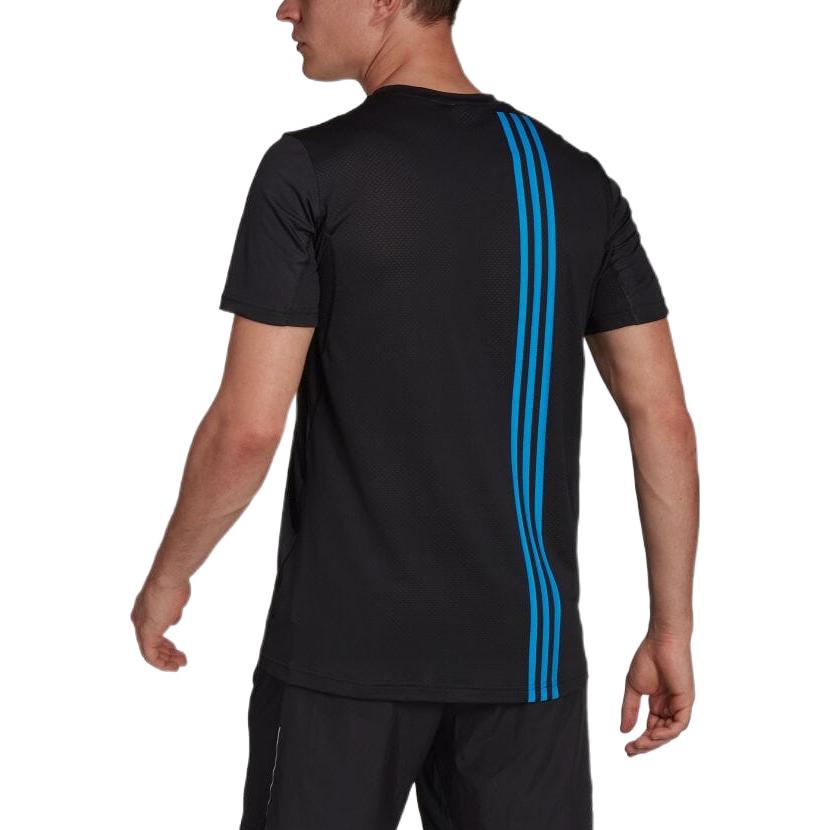 adidas Logo Printing Stripe Round Neck Short Sleeve Black H58604