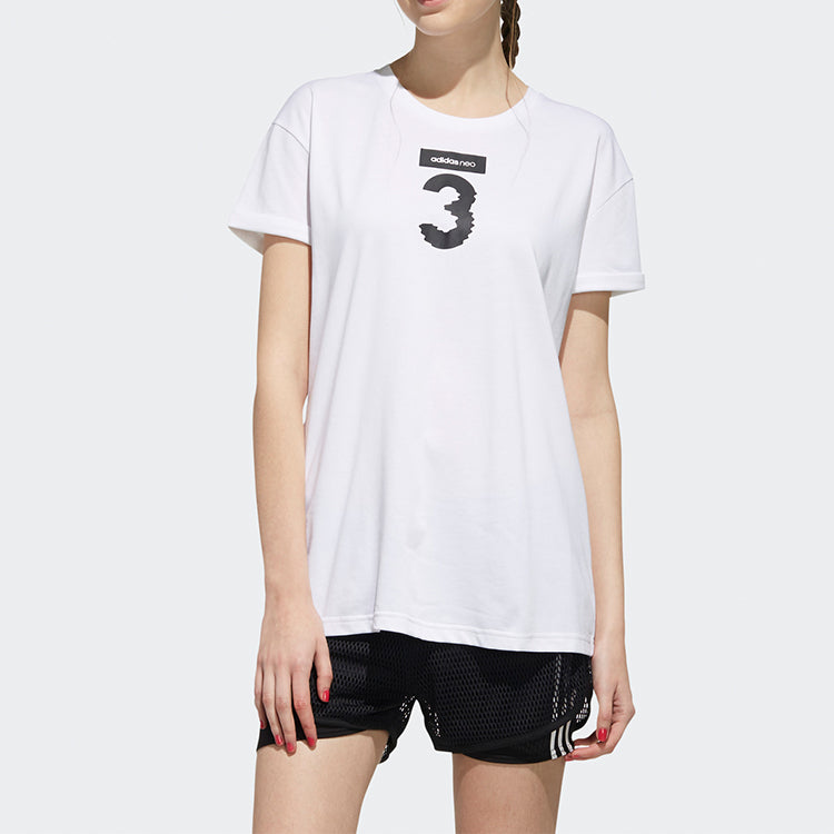 (WMNS) adidas neo Numeric Logo Printing Sports Short Sleeve White DW7738