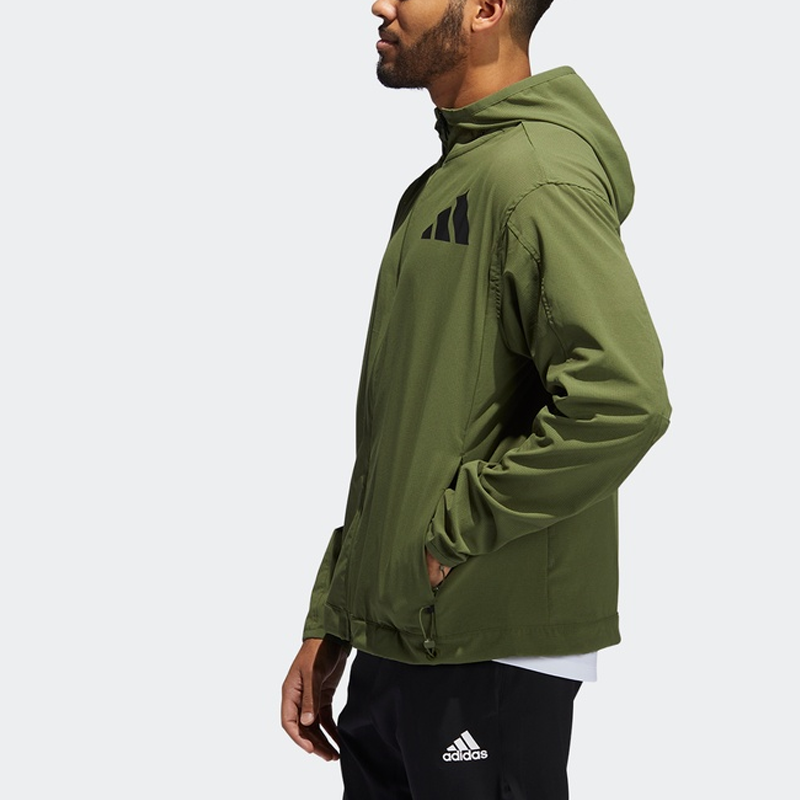 adidas Solid Color Cardigan hooded track Jacket Green GM0674