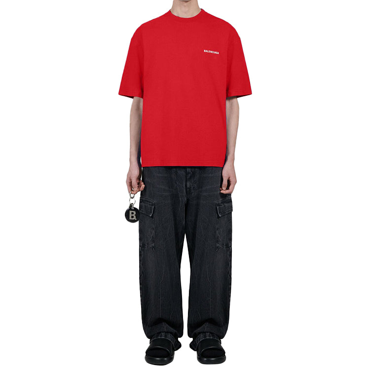 Men's Balenciaga Large Logo Retro Short Sleeve Red 612966TIVG56540