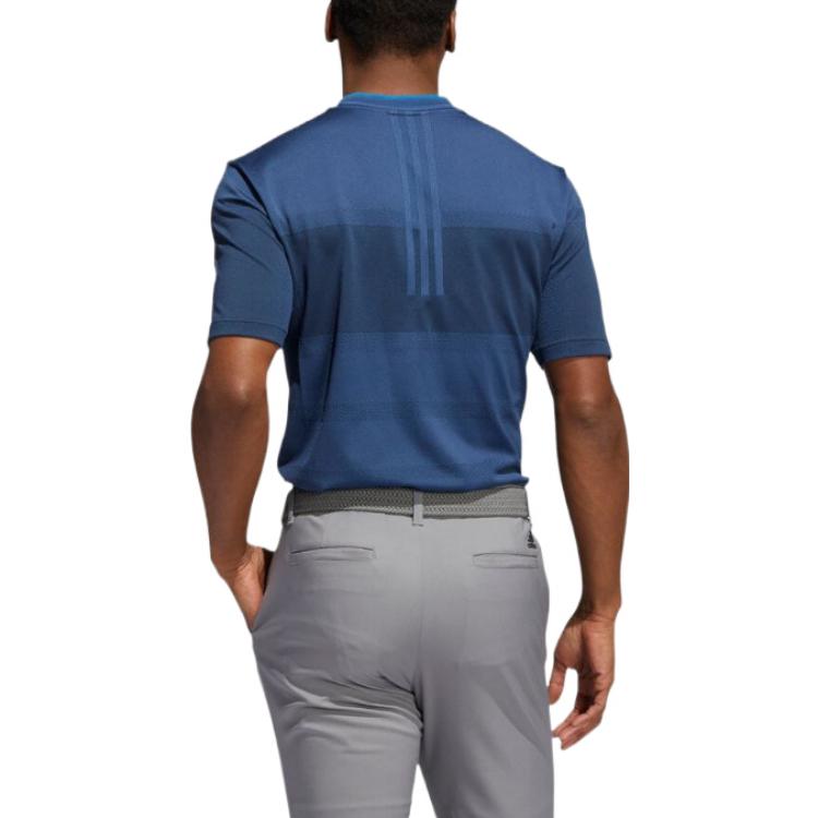 Men's adidas Solid Color Stand Collar Pullover Short Sleeve Navy Blue Polo Shirt H61757