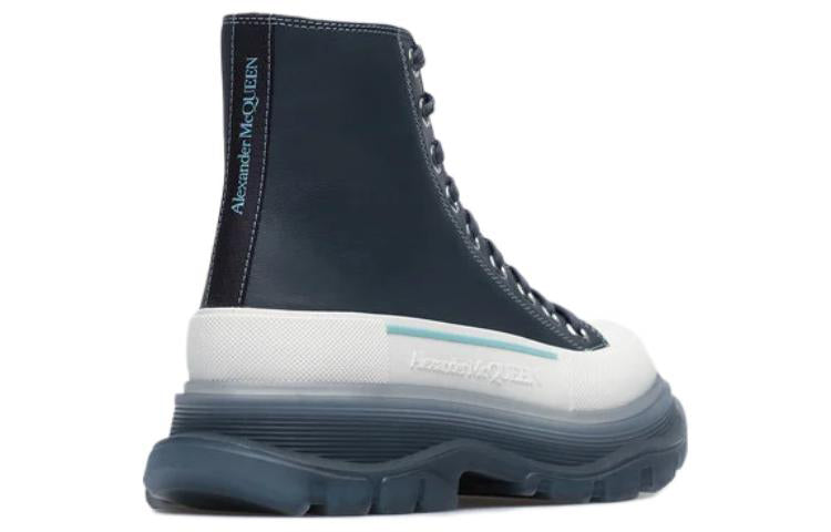 (WMNS) Alexander McQueen Tread Slick Lace-Up Boots 'Navy White' 702041WHZ6D1137