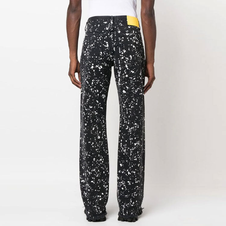 Men's Off-White FW22 Paint Splash Effect Straight Casual Pants/Trousers Version Black OMYA154F22DEN0021000
