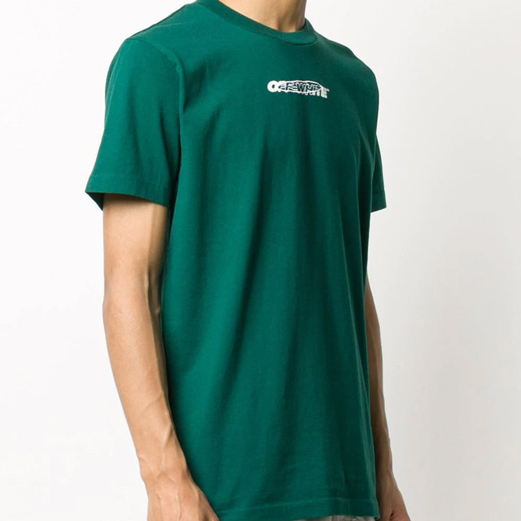 Men's Off-White logo Printing Green T-Shirt OMAA027E20JER0045701