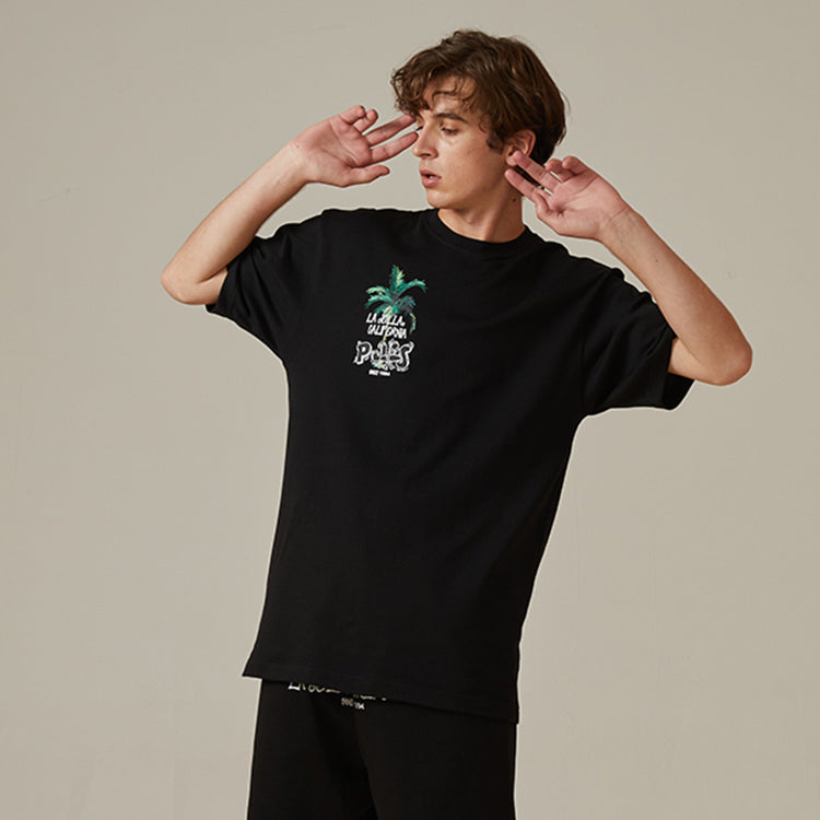 PJs Vigor Surf Graffiti Large Pattern Printing Short Sleeve Unisex Black 20SSTS10233-P