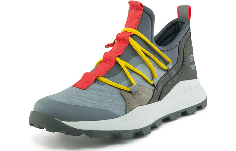 Timberland Brooklyn Leather and Fabric Oxford Trainers 'Medium Grey Mesh with Red' A2HTBW
