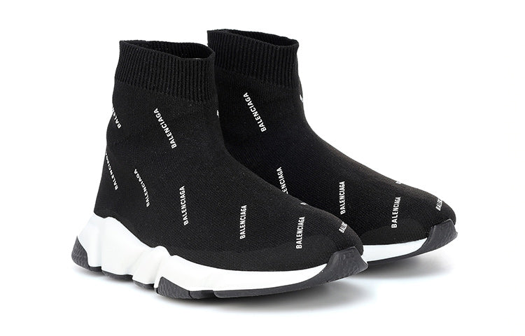 (GS) Balenciaga Speed 1.0 Sneakers 'White Logo Monogram Black Knit' 597425W2DBF1015