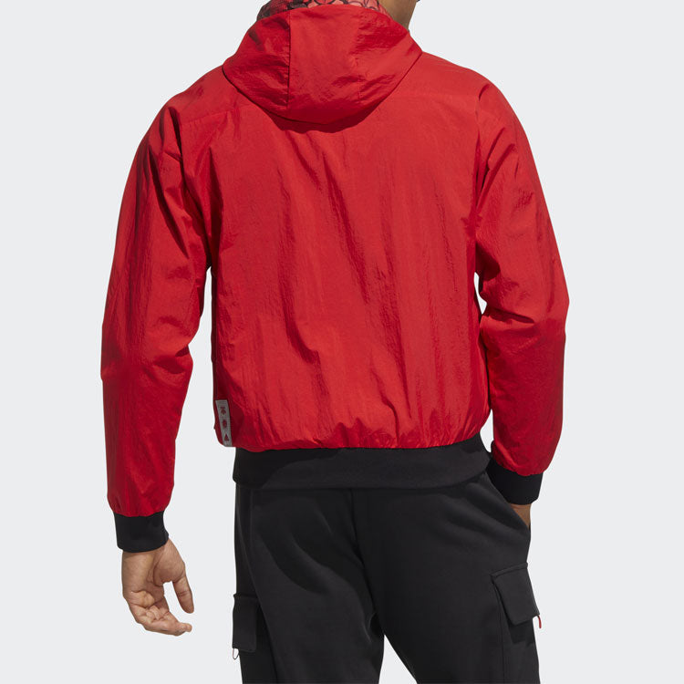 Men's adidas Logo Printing Solid Color Hooded Long Sleeves Jacket Red HC0267