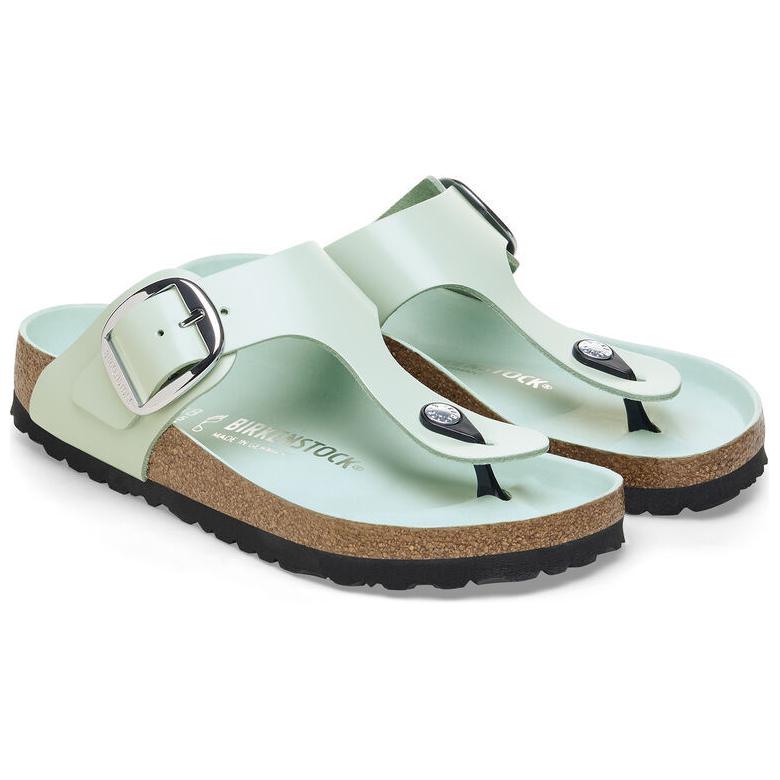 Birkenstock Gizeh Big Buckle Natural Leather Patent Narrow Fit Sandals ' High Shine Surf Green' 1026542