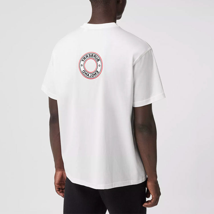 Men's Burberry Logo Pattern Intarsia Loose Short Sleeve White 80370481