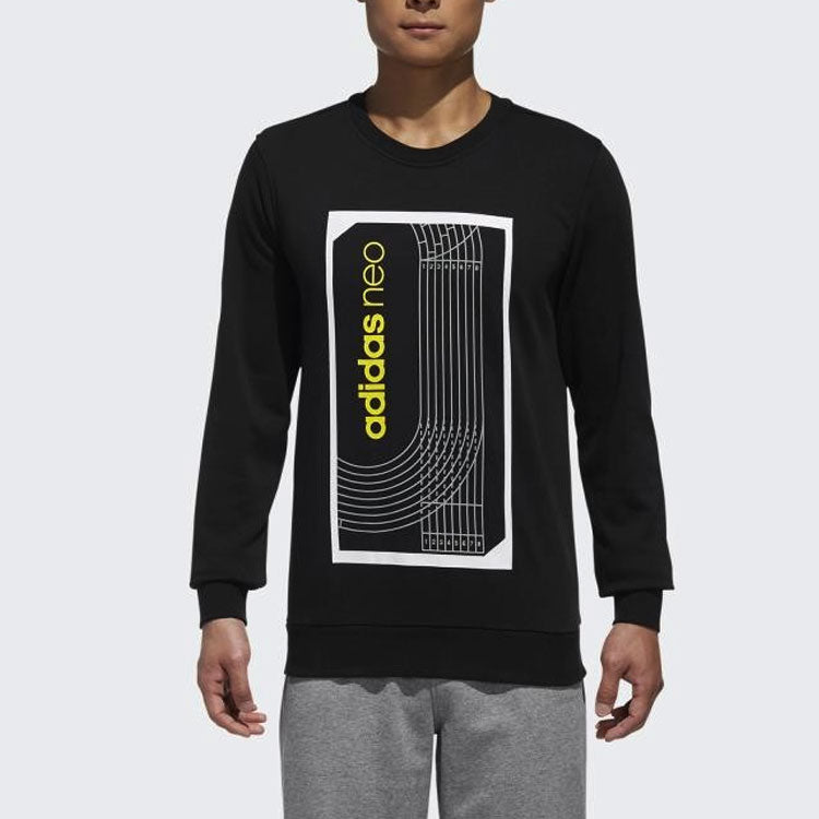 adidas neo M Fav Swt 1 Sports Running Printing Stripe Round Neck Pullover Black DM2186