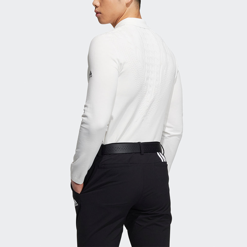 adidas Golf Solid Color Breathable Sports Long Sleeves Polo Shirt White GT3657