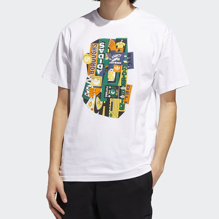 adidas originals Pattern Logo Printing Short Sleeve White EC7348