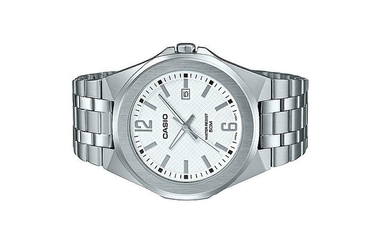 CASIO Waterproof Stainless Steel Strap Mens White Analog MTP-E158D-7A