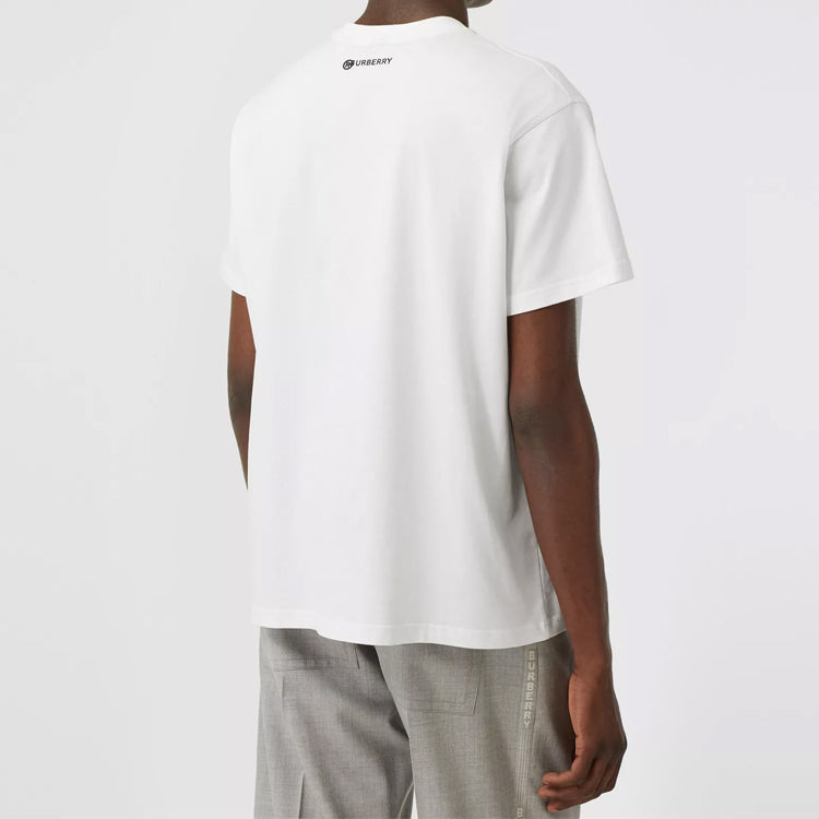 Men's Burberry Pattern Printing Cotton Round Neck Short Sleeve White 80309171