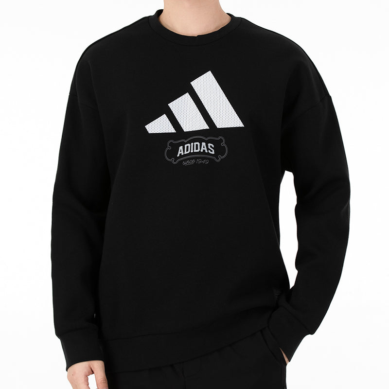 Men's adidas St Crewgfx Swt Sports Round Neck Long Sleeves Pullover Black HE7464