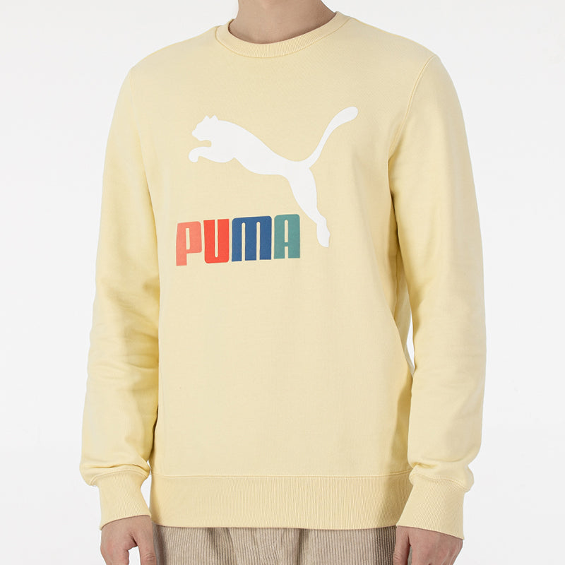 PUMA Classics Logo Interest Crew TR Multi-Color Brand Logo Round Neck Pullover Beige 535287-41