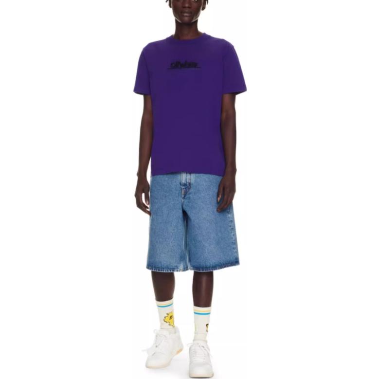 Off-White Logo-Embroidered Cotton T-shirt 'Dark Purple' OMAA027S23JER0083710