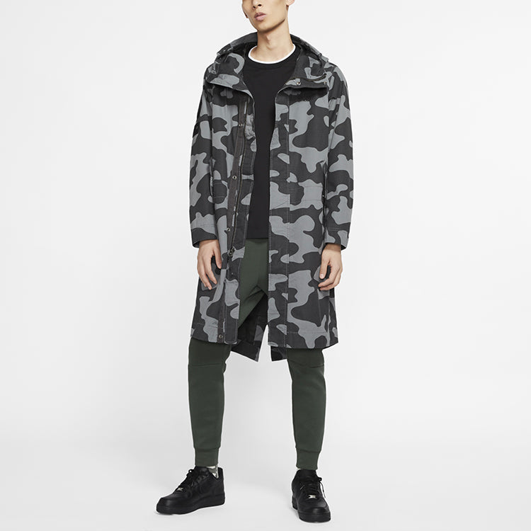 Nike Sportswear mid-length Camouflage hooded Windproof Casual Jacket Gray Dark gray CK2537-084
