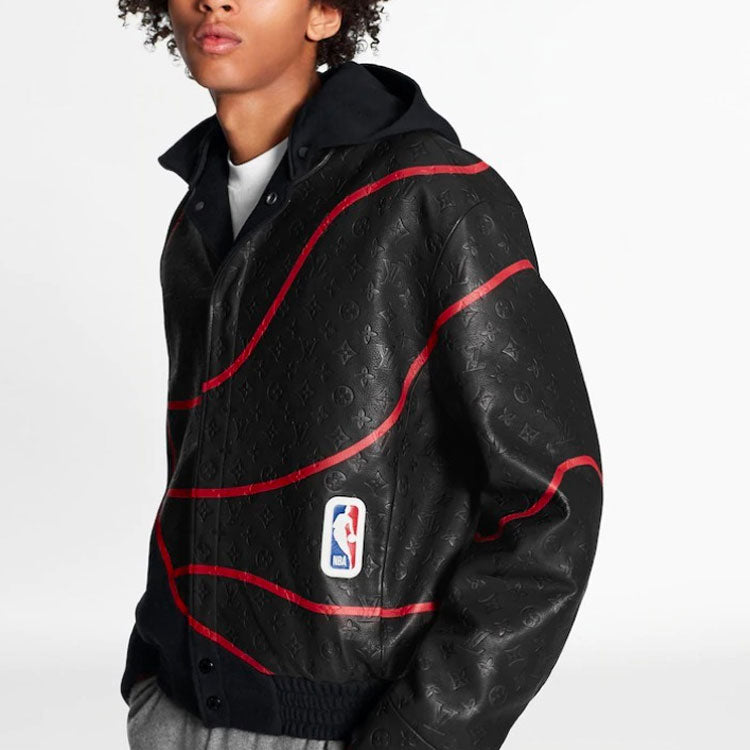 LOUIS VUITTON x NBA SS21 Monogram Obscure Leather Jacket M Black 1A8GWG