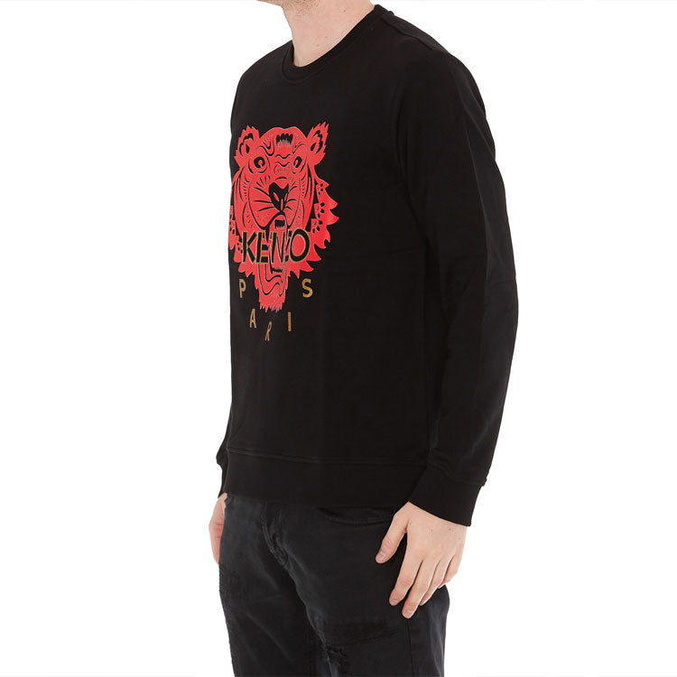 Men's KENZO Tiger Head Pattern Long Sleeves Pullover Black FA55SW1264Z5-99