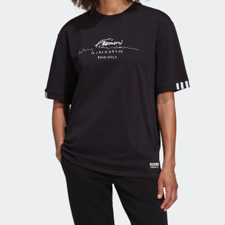 (WMNS) adidas originals Alphabet Printing Sports Short Sleeve Black GD2975